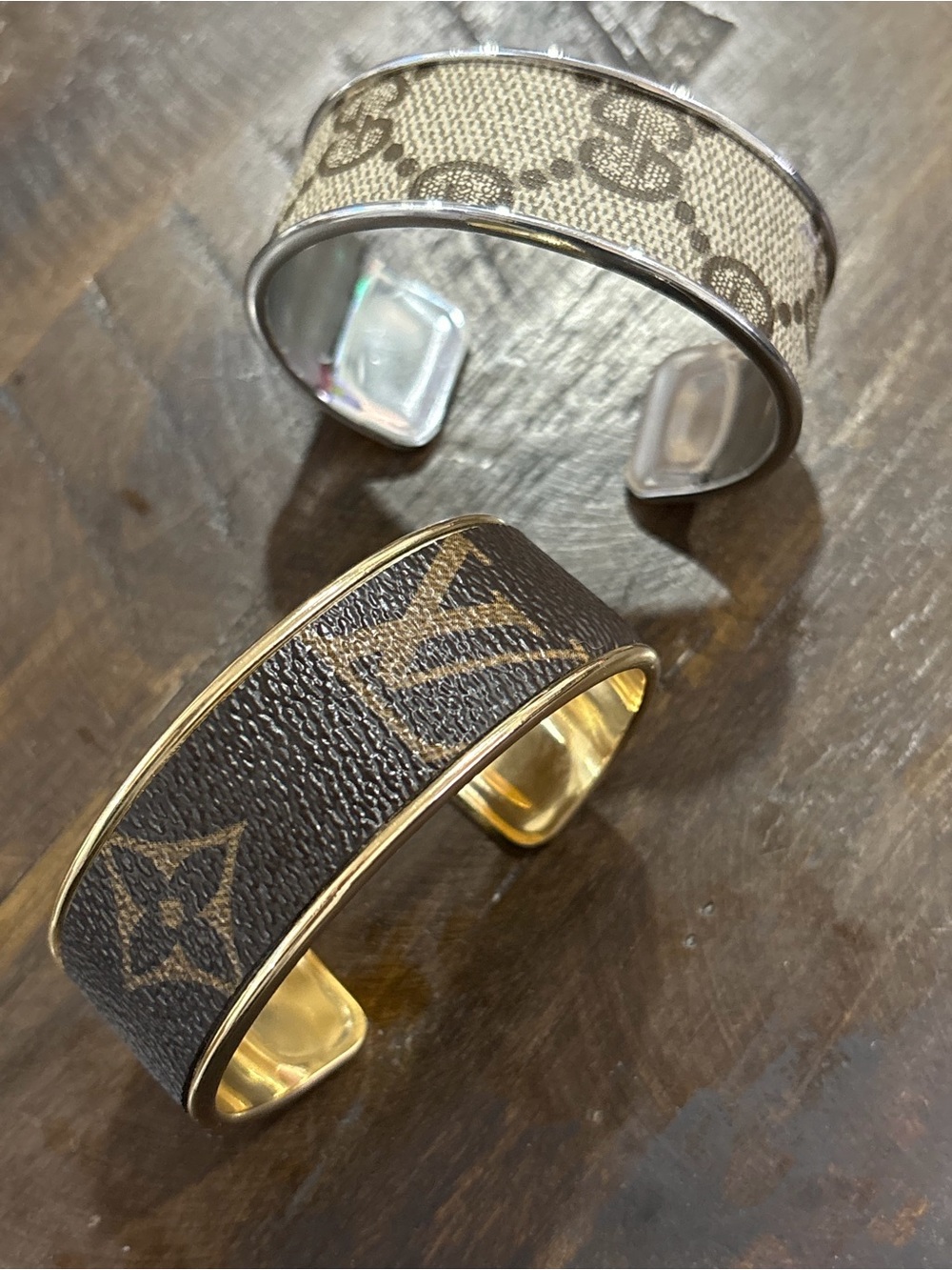 Louis Vuitton Brown and Beige Monogram Canvas Cuff Bracelets - Set of 2